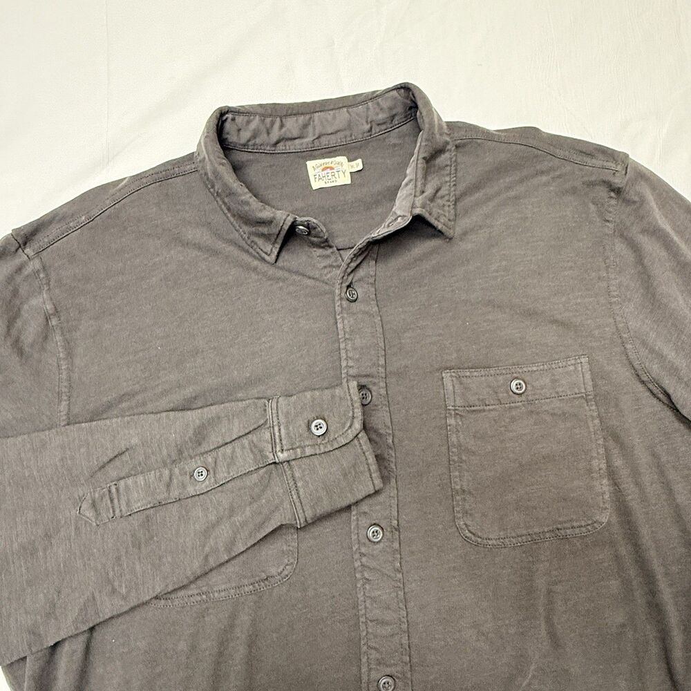 Faherty Shirt Mens XL Extra Large Grey Cotton Seasons Knit Long Sleeve Button Up